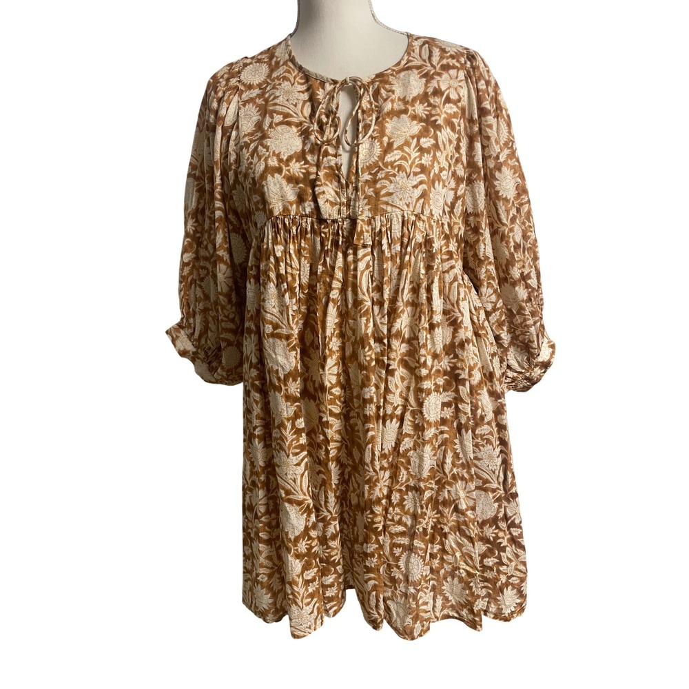 Natual Life Aimee Boho Brown Floral Tunic Dress Women's Medium